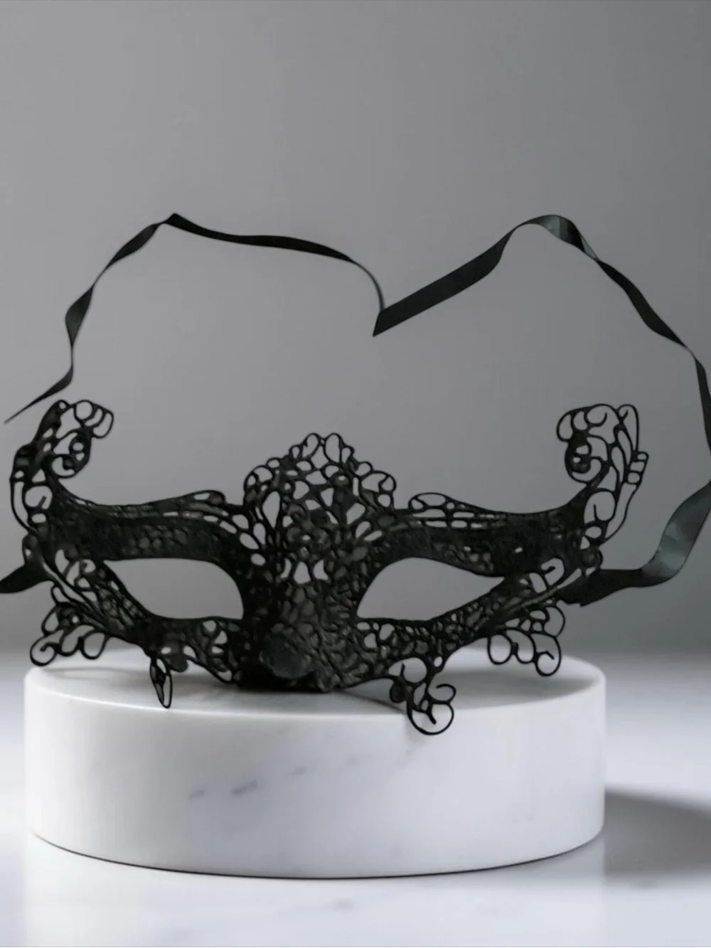 Black Lace Venetian Eye Mask with Ribbon Ties